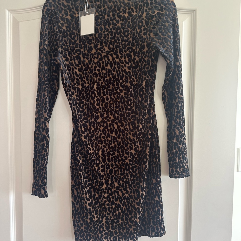 naked wardrobe Leopard Print Long Sleeve Bodycon Dress - Brown and Black